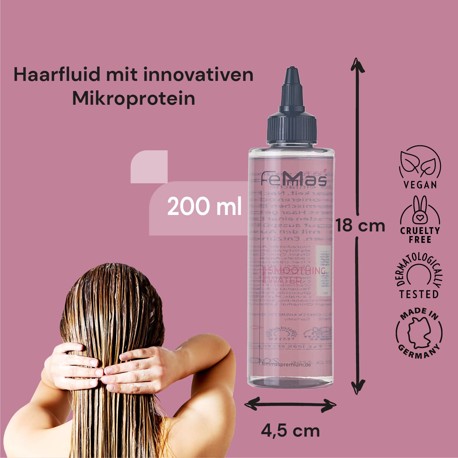 FemMas Pure Smoothing Water 200ml | Haarfluid für sekunden schnelle Pflege und spielend einfache Kämmbarkeit | Für den Wow Effekt!