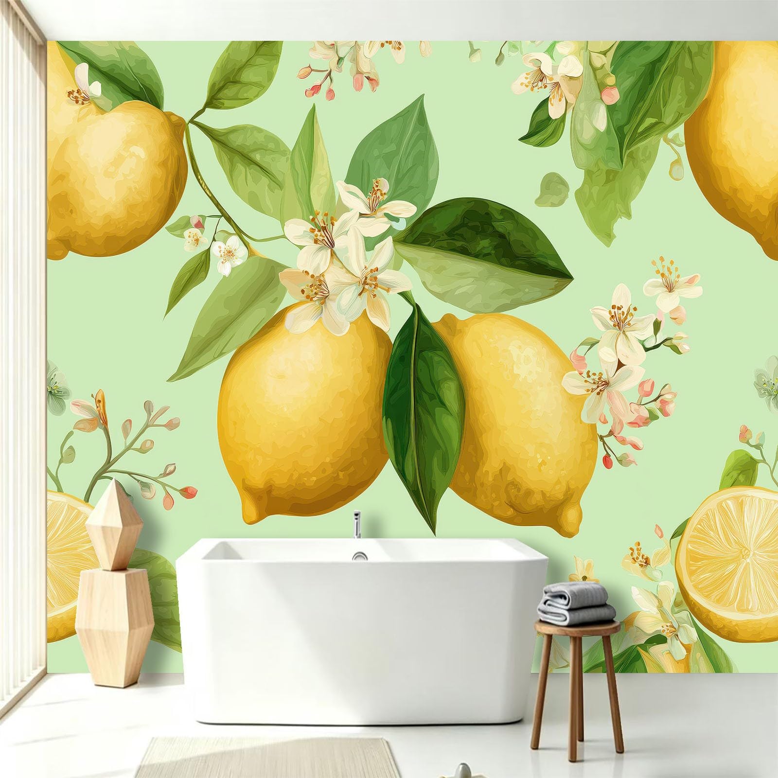 Générique Carta da parati Panoramica in tessuto non tessuto Retro Frutti floreali | Foto da parete in tessuto non tessuto 350 x 256 cm | Poster decorativo per soggiorno e camera da letto - Limone