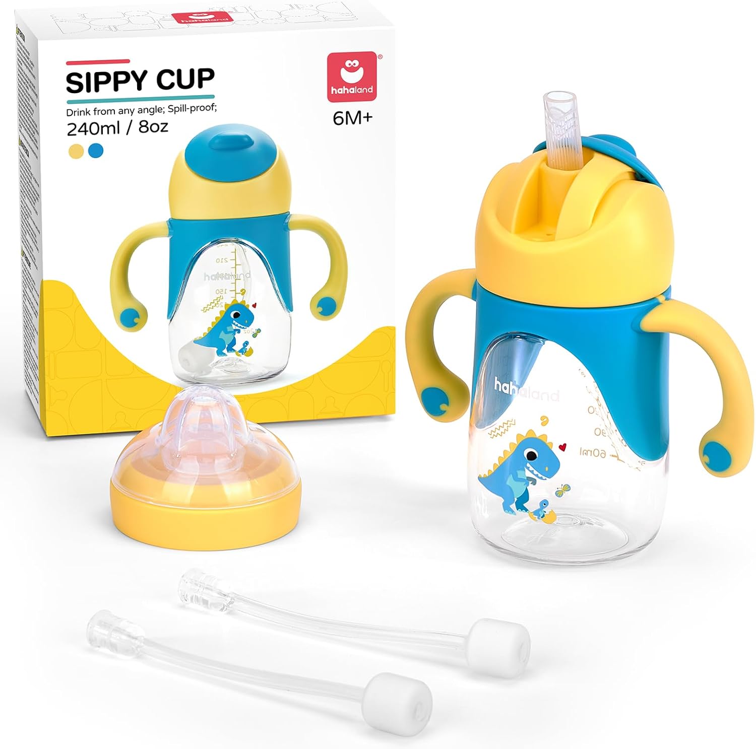 hahaland 2 in 1 Baby Cups & Sippy Cups with Straw and a Spout 240ML, Toddler Drinks Water Bottles Trainer Cup with Handles for Babies 6 12 Months – Unicorn (One Cup with 2 Nipples) (Dino Sippy Cups)