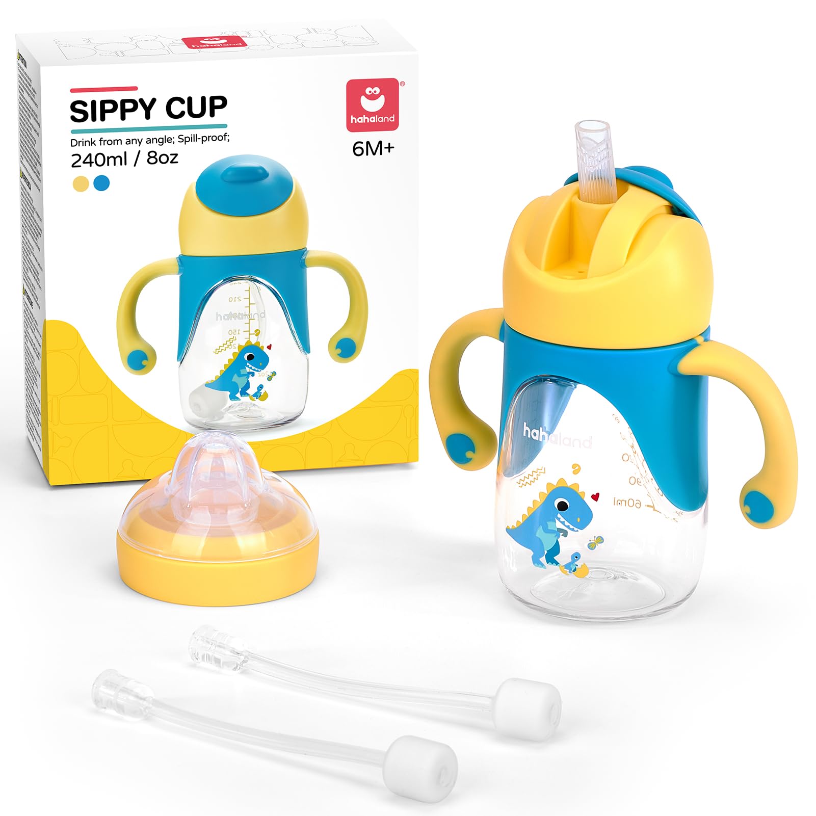 hahalandSippy Cup for 6+ Month Old - 2 in 1 Spout & Straw Sippy Cups for Toddlers 1-3 No Spill Transition Weighted Straw Toddler Cups - 1 Cup with 2 NipplesGlobal Recycled StandardGlobal Recycled StandardGlobal Recycled Standard