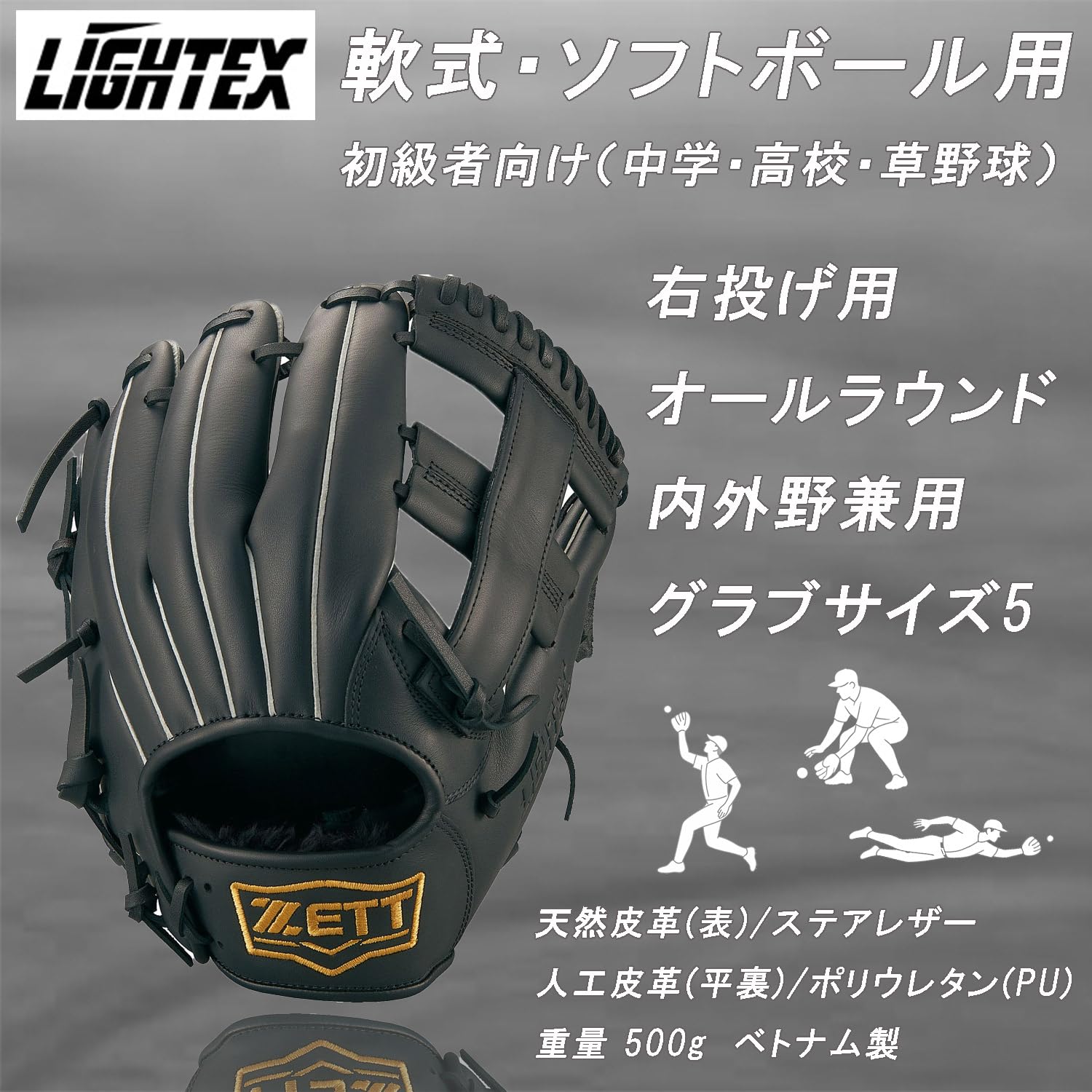 ZETT Soft Baseball Handschuh Litex All-Round Rechts/Links Werfen, Schwarz (1900), Größe: 3/5