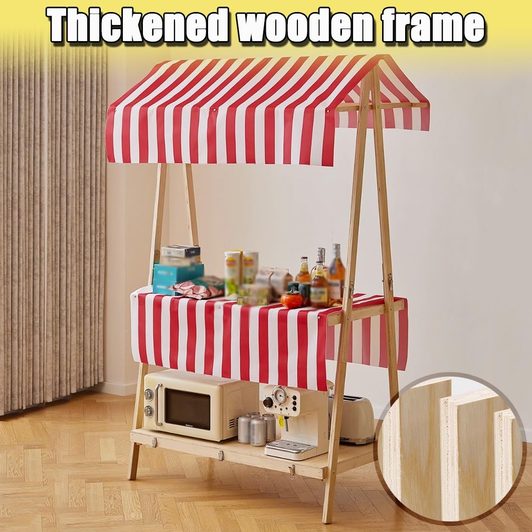 YVYKFZD Stand Marché Chariot en bois, Étal de Marché pliable et portable avec auvent, Chariot de Vente commercial à 2 niveaux, Stand de Marchés for la vente de rue(Pink 2,140cm/51.1")