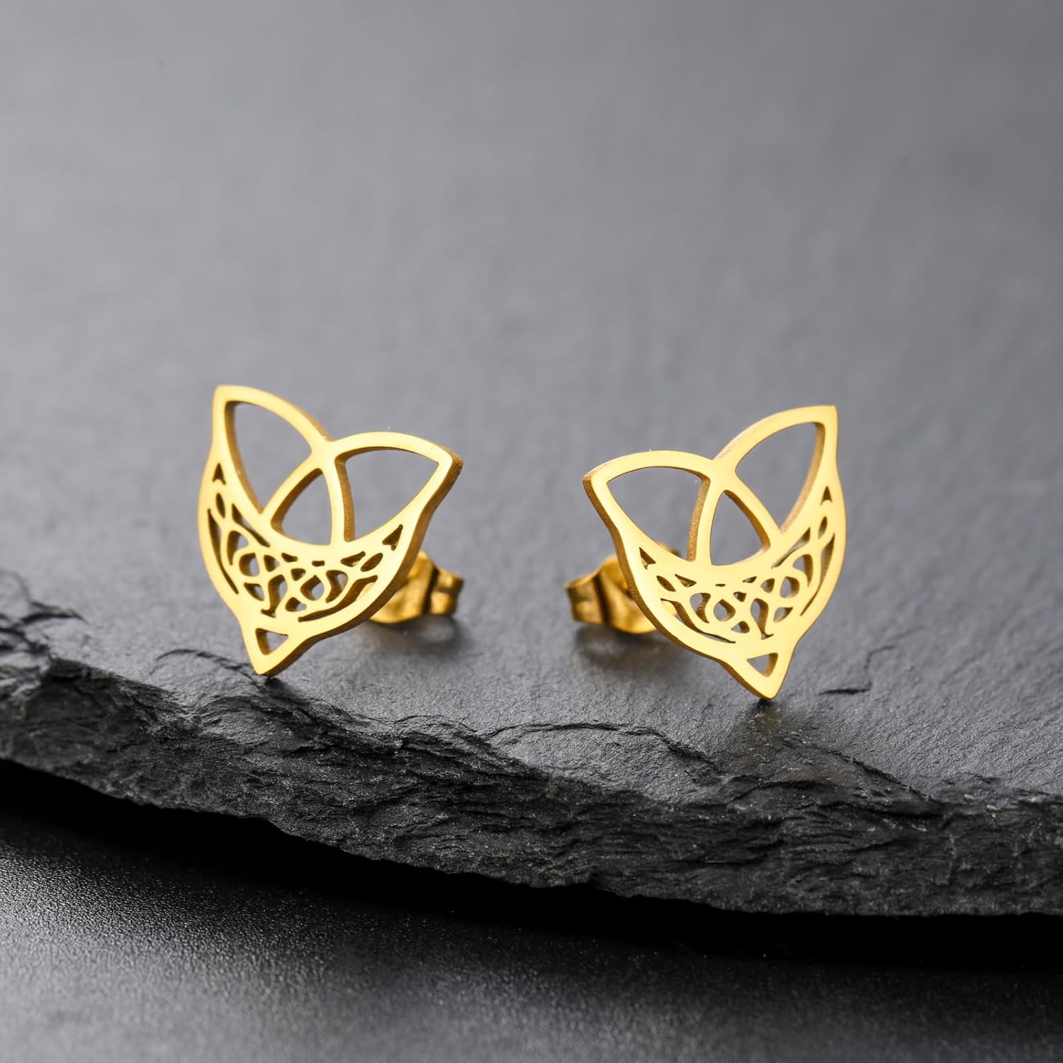 Dreamtimes Celtic Moon Stud Earrings Celtic Knot Triangle Earring for Women Men Crescent Earrings Celtic Knot Triangle Vintage Stud Earrings Irish Jewelry - Image 8