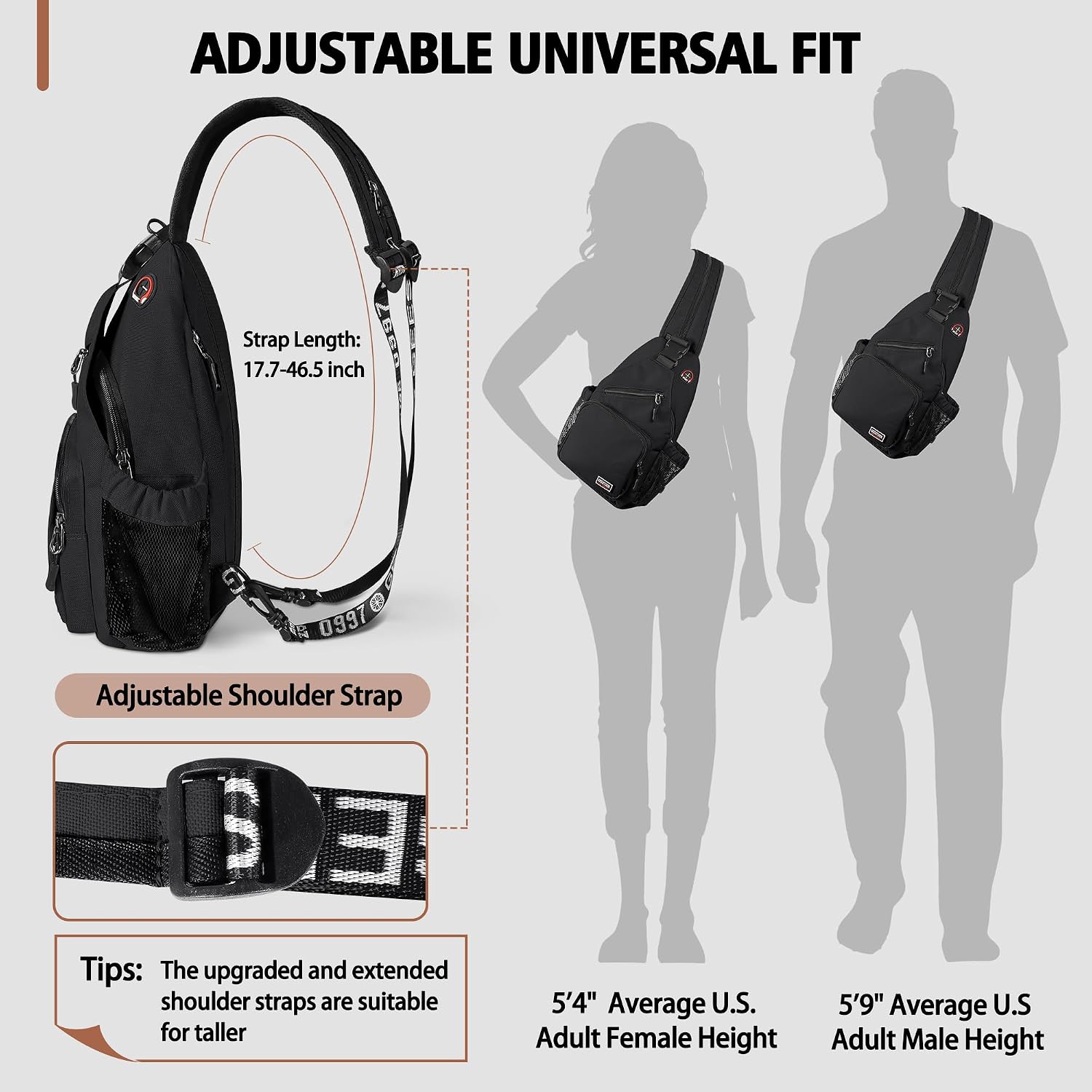 Geestock Convertible Sling Bag Crossbody Backpack for Women Men, Black