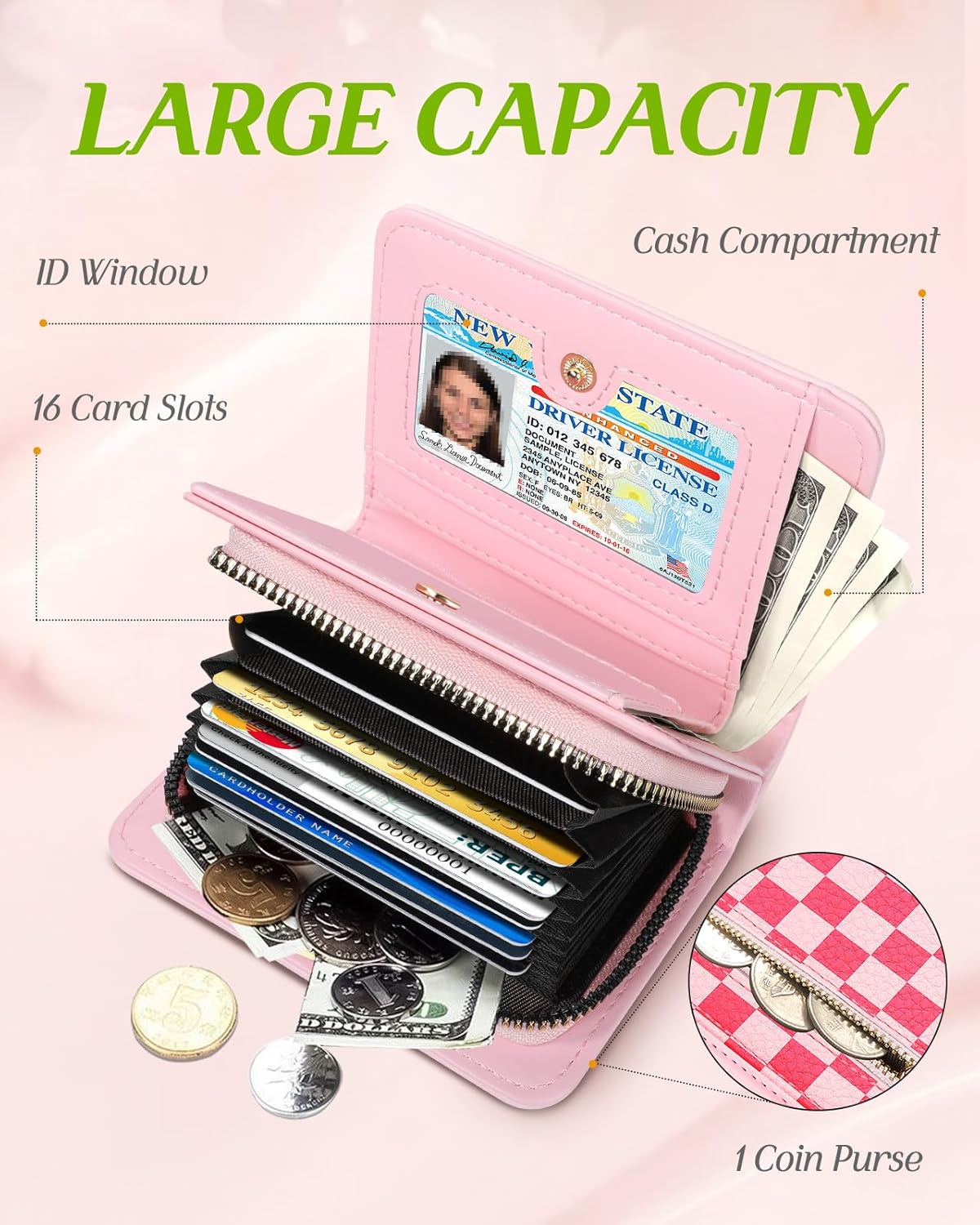 Bistup Credit Card Holder Wallet for Women - Cute Leather Ladies Teen Girls Female Cardholder Wallets Accordion Purse Small Medium Aesthetic Print Plaid Unique Modern Rfid Zipper Around - Image 3