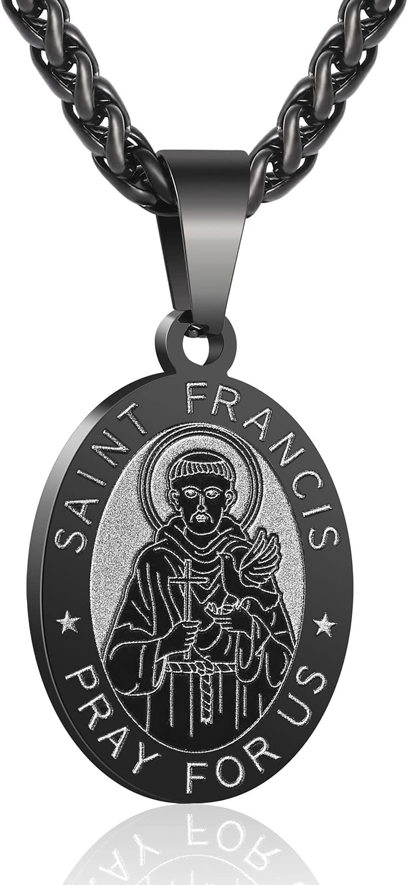 P. BLAKE Oval Saint Christopher/Michael/Joseph/Jude/Virgin Mary/Joseph/Francis/Patrick/Anthony/Benedict/Thomas Necklace for Men Women, Stainless Steel Catholic Patron Pendant with Chain 24 Inches