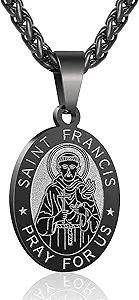 P. BLAKE Oval Saint Christopher/Michael/Joseph/Jude/Virgin Mary/Joseph/Francis/Patrick/Anthony/Benedict/Thomas Necklace for Men Women, Stainless Steel Catholic Patron Pendant with Chain 24 Inches