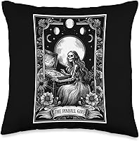 Vista 4 de The Pinball Girl Retro Arcade Game 80s Tarot Card Skeleton Throw Pillow