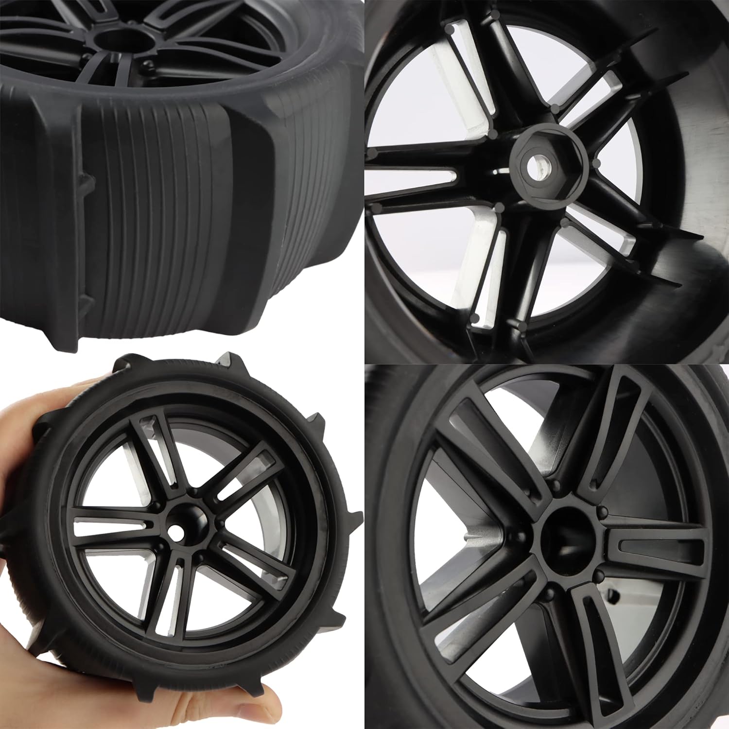 1/10 RC Paddle Tires Wheels 12mm Hex Snow Grass Tyer PX9200-29A for High Speed 9125 X07 X08 X17 RC Cars 9201E 9205E 9206E 200E 201E RZ001G-A 104009 2995 Trucks(4 Pieces)
