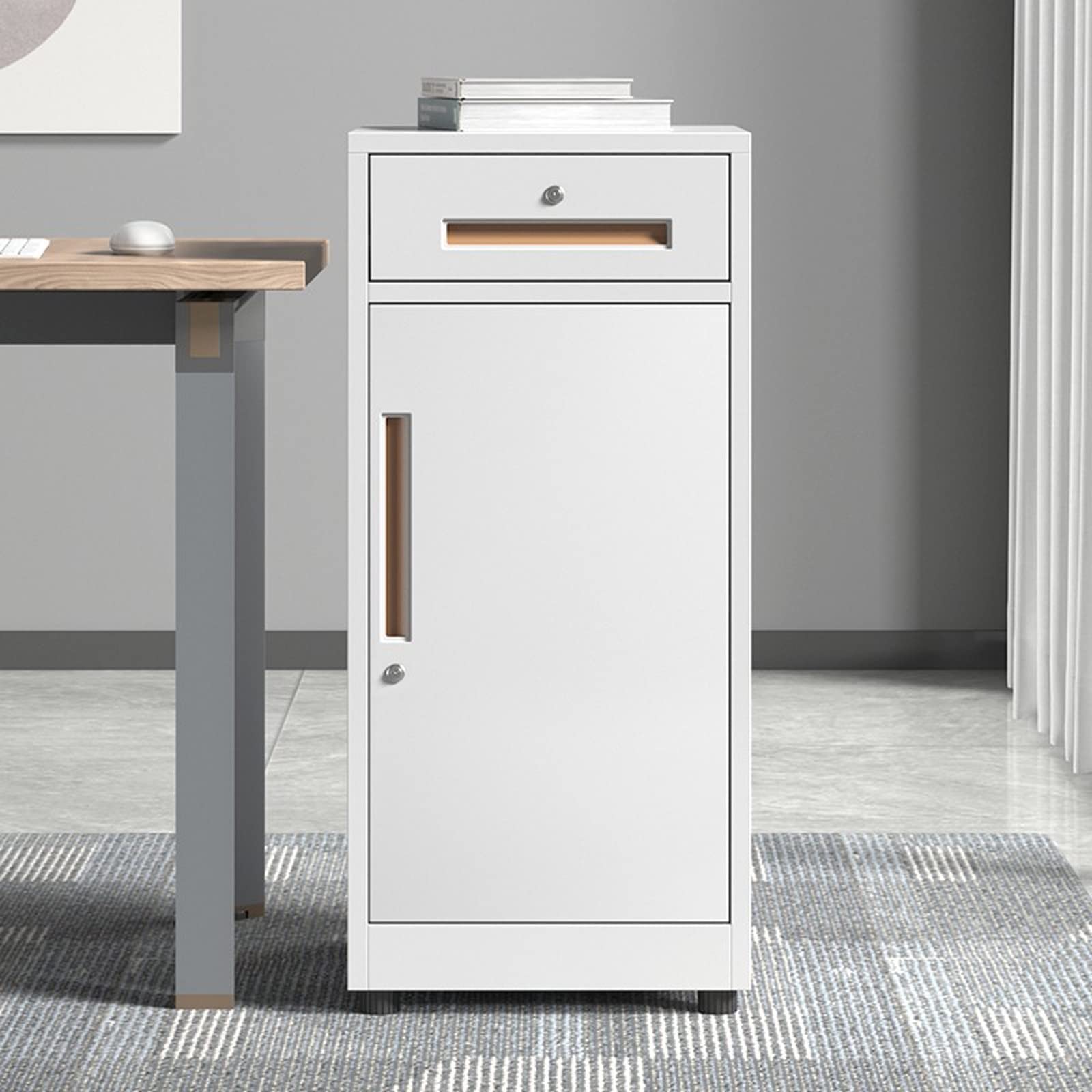 ASerZenith Lockable File Cabinet With Storage Door And 1 Drawer Secure Locking Filing Cabinet For Home Office Coffee Color Organize And Protect Your Documents Efficiently,Blanc