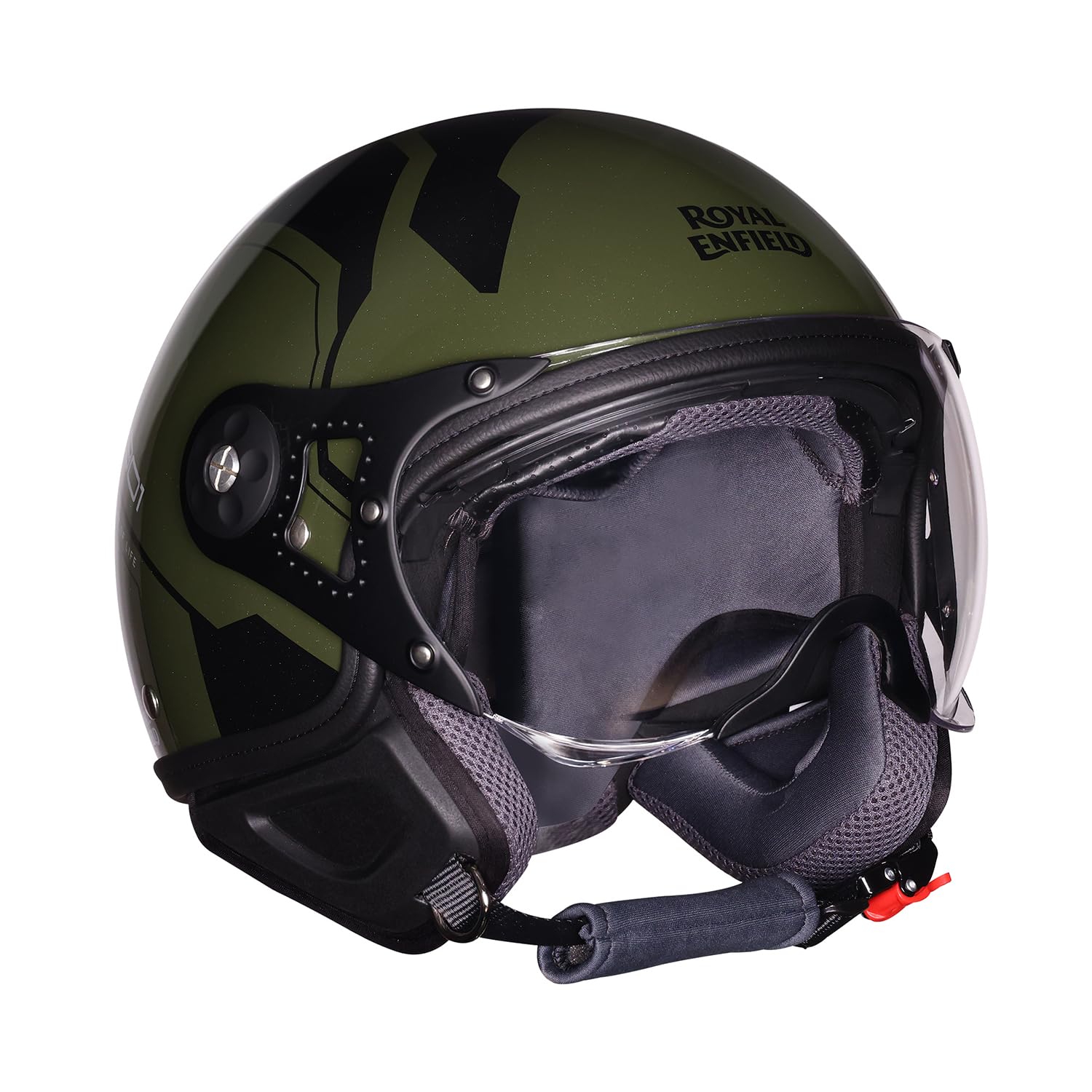 ROYAL ENFIELD Airforce 1901 Open Face Helmet | Certification: ISI & DOT | High Impact Grade ABS Shell|High Strength EPS Liner for Added Strength|Sleek Aviator Inspired Design | Battle Green (M) 58 CM-image-39