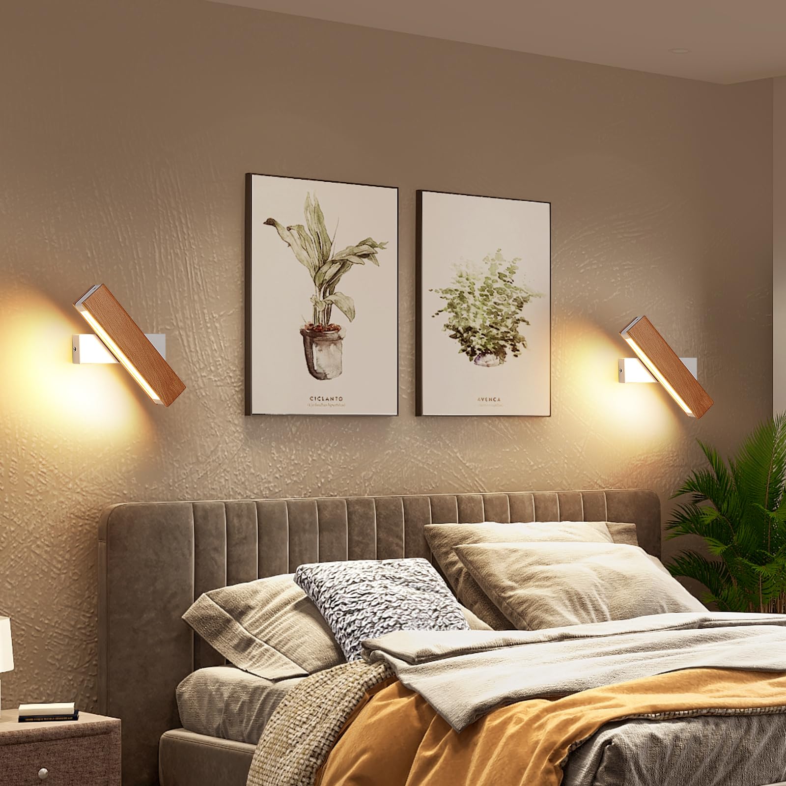 DELIPOP Applique da Parete Interno, 360° Girevole Lampada da Parete in Legno, 3000K Bianco Caldo Lampada da Muro LED per Camera da Letto Soggiorno Corridoio