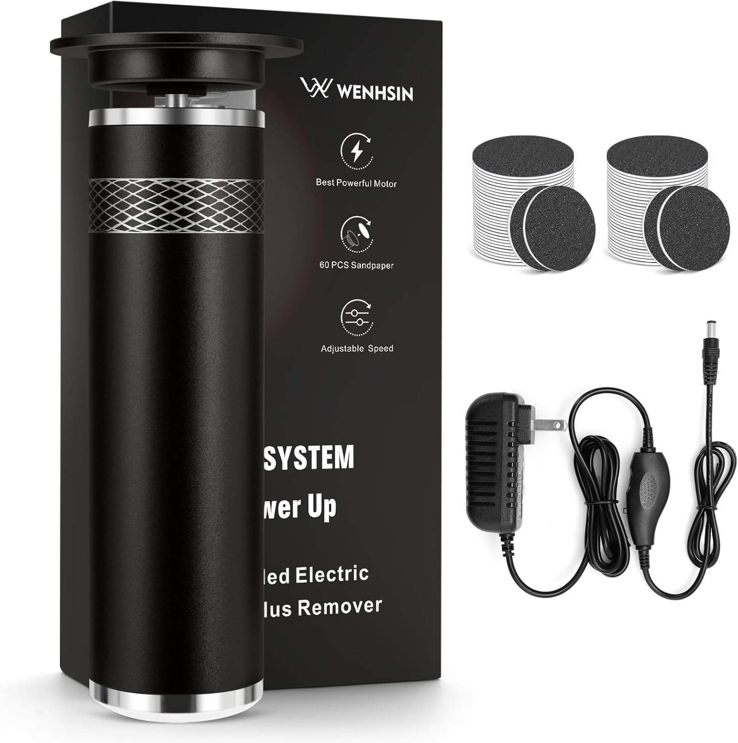 Upgraded Electric Foot Callus Remover with 60 Sandpaper Discs, Adjustable Speed Aluminum Callus Remover for Feet Dead Skin, Hard Cracked Skin, Dry Skin(Black)