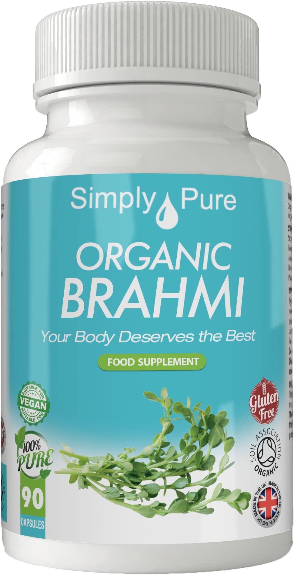 Organic Brahmi - Bacopa Monnieri - for Cognitive & Memory Support | 500mg Capsules x 90 | 100% Pure Soil Association Certified | Gluten Free | GM Free | Vegan