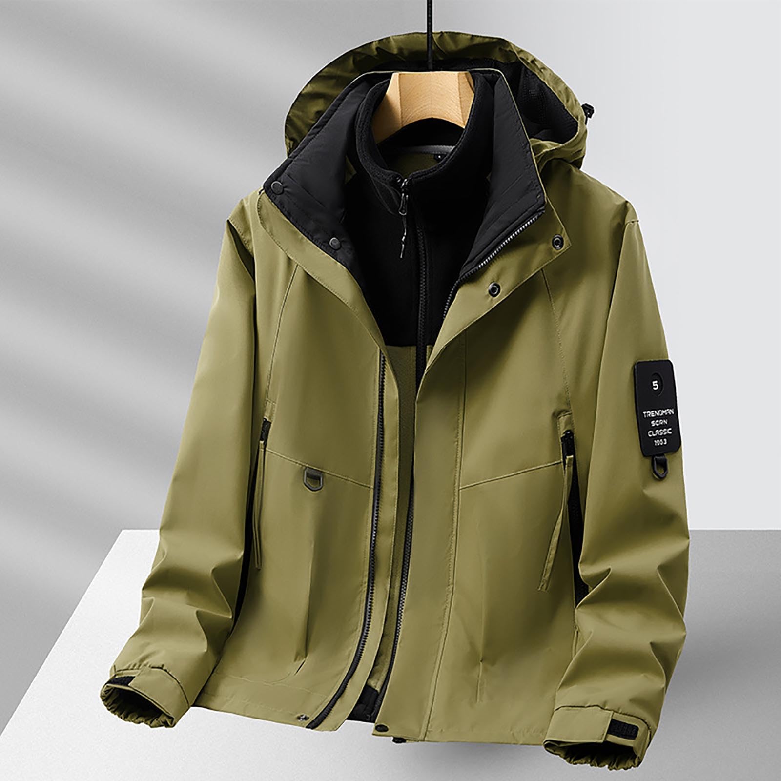 Herren 3-in-1 Wasserdichte Warm Gefüttert Skijacke mit Kapuze Leicht Windjacke Winterjacke mit Reißverschluss Softshell Übergangsjacke Regenjacke Fleecefutter Regen und Schnee Outdoor-Wandern