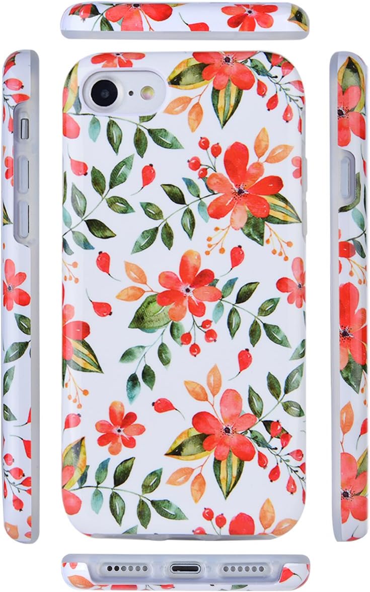 Dimaka iPhone 7 Case, iPhone 8 Case iPhone se Case for Girls, Cute Floral Leef Flower Pattern Protective Case, 2 Layer Hybrid Drop Proof Cover [Retro Design] for iPhone se,iPhone 7 and 8 (105)