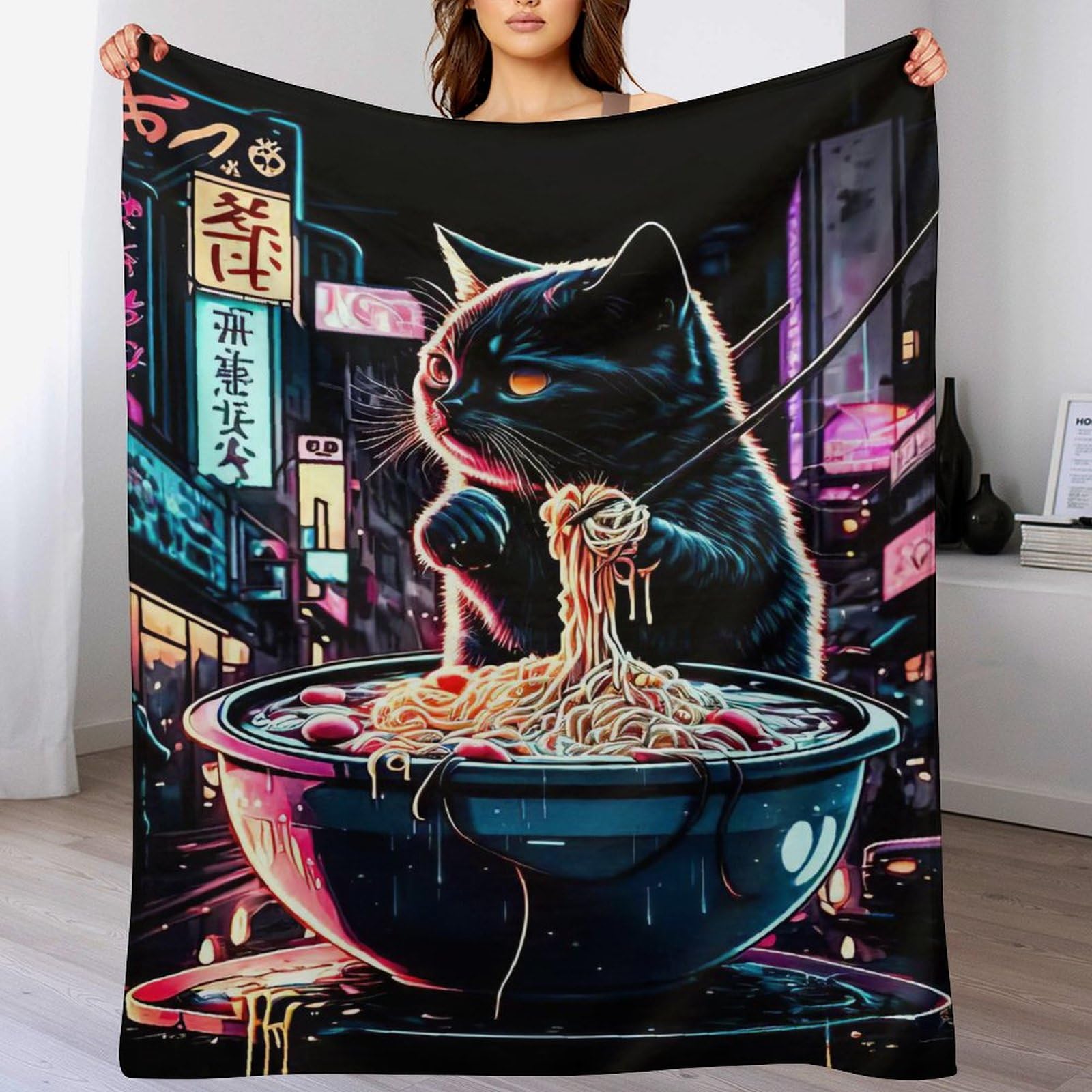 Couverture chat en polaire de flannel douce et chaude pour lit ou canape 150x200cm