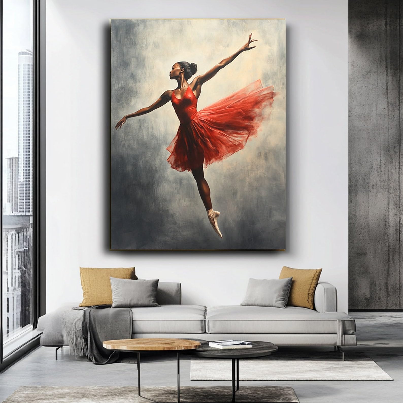 TONGYINLI Balerina Obraz Na Płótnie Czerwona Sukienka Plakaty Taniec I Druki Eleganckie Taniec Wall Art Do Modern Home Decor (70x100cm/Bez Ramy)