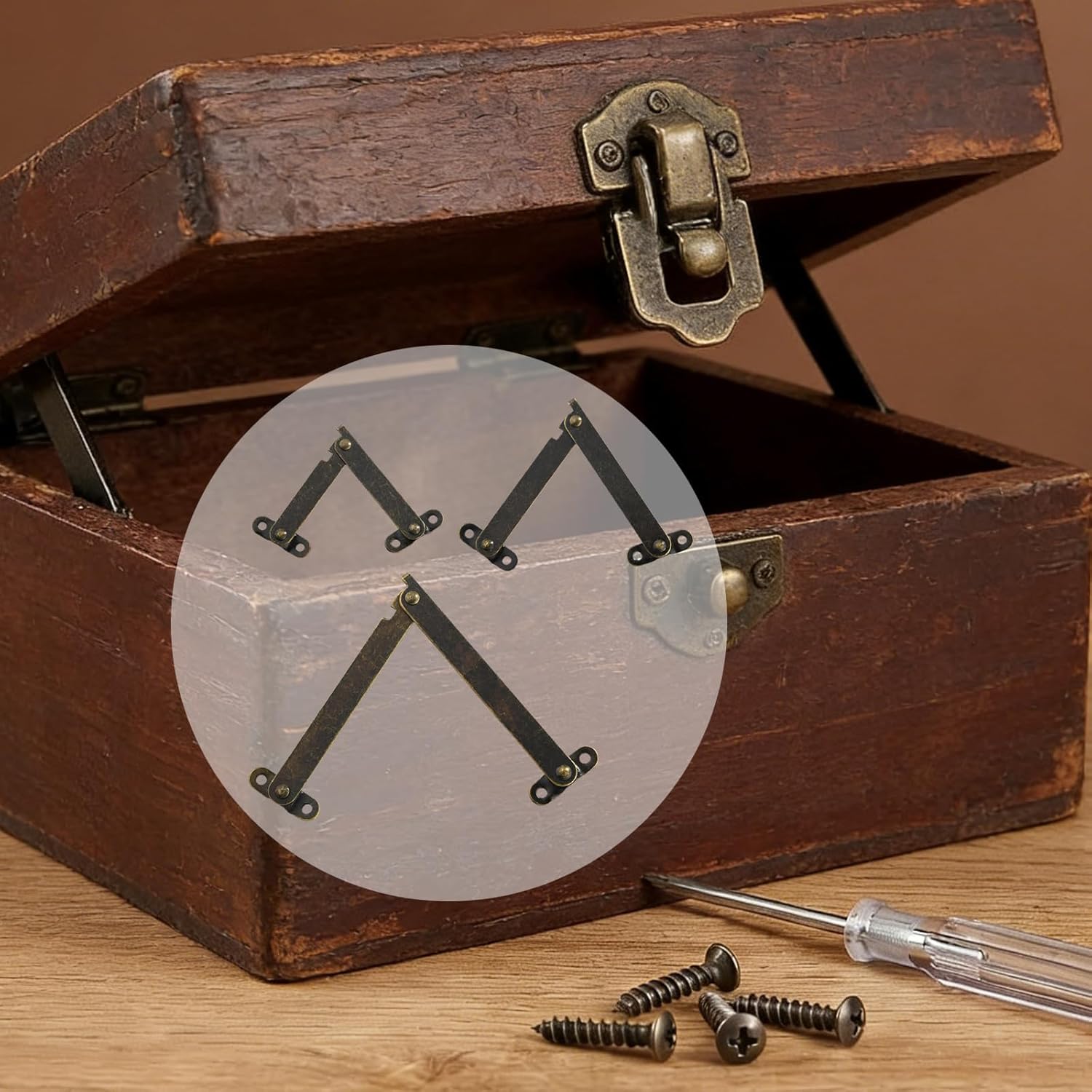 6pc Small Wood Box Lid Holder Metal Hinges Smooth Motion Strong Construction Noiseless Designs Hinges for Jewelry Case Rustproof Box Lid Joint
