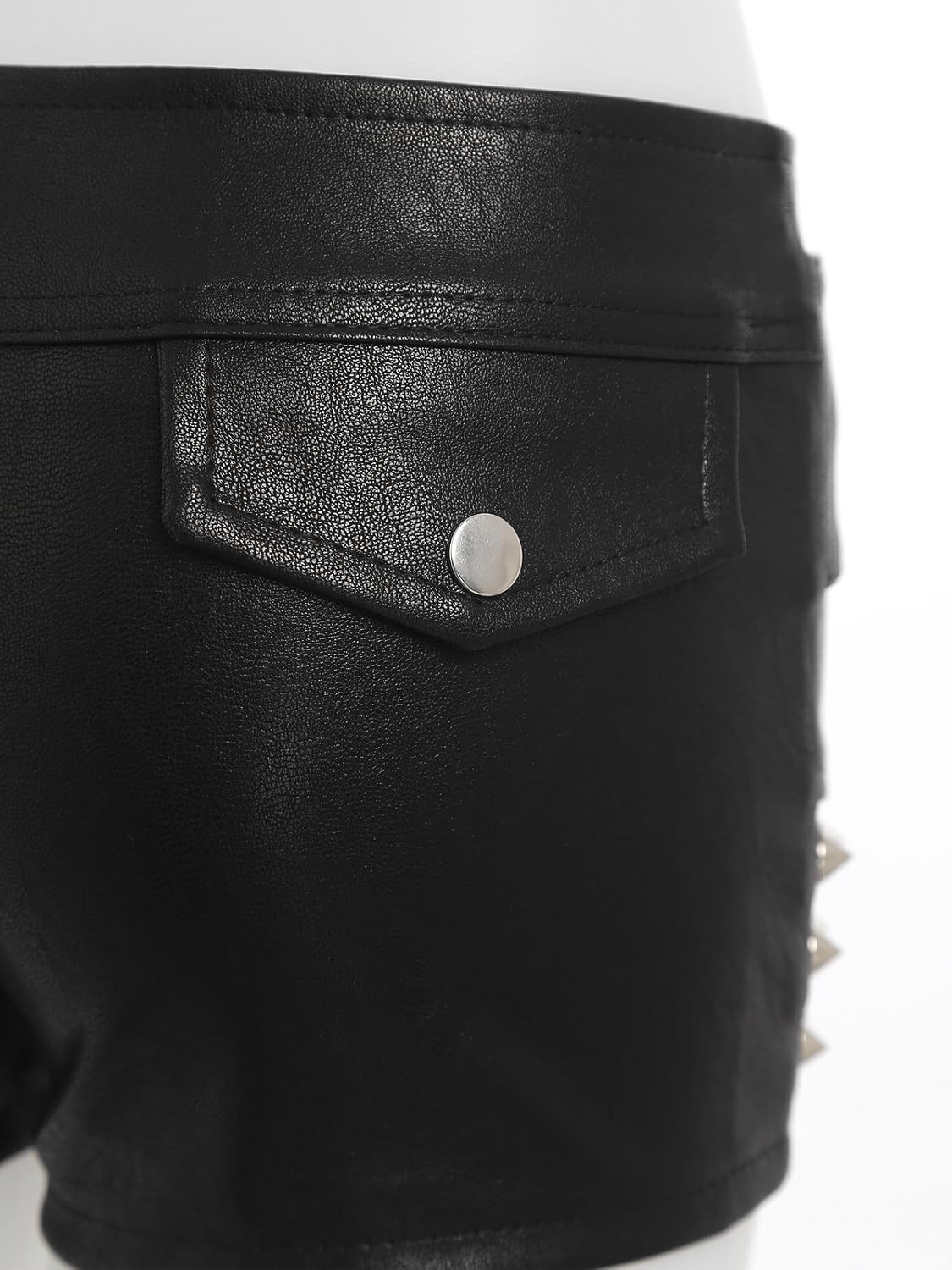 Women's Fashionable PU Leather Hot Pants Rivets Belt Slim Fit Short Bottoms