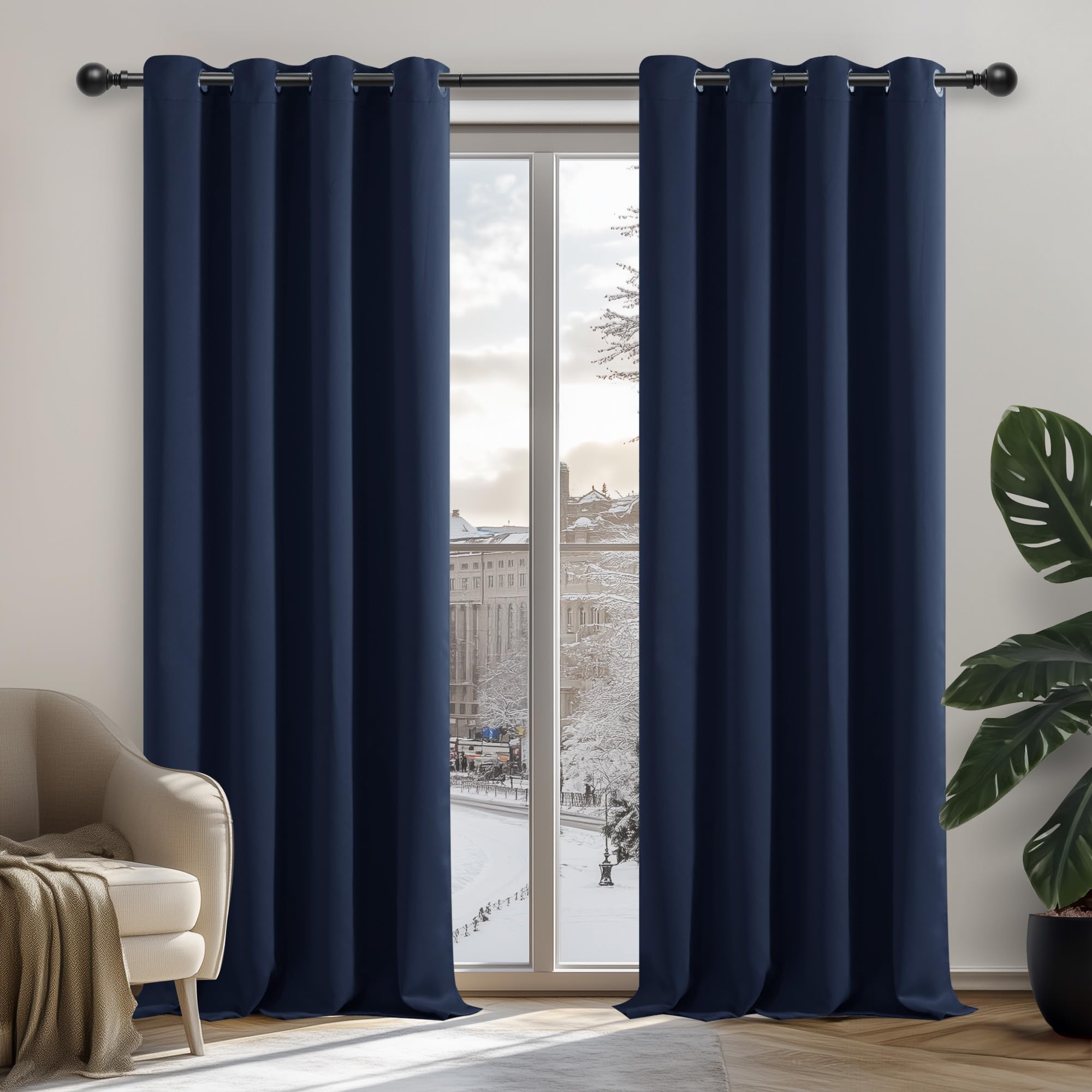 Deconovo Cortinas Opacas Cortinas Ignífugas con Ojales para Dormitorio Estudio, 132×138 CM, Azul Marino, 2 Piezas