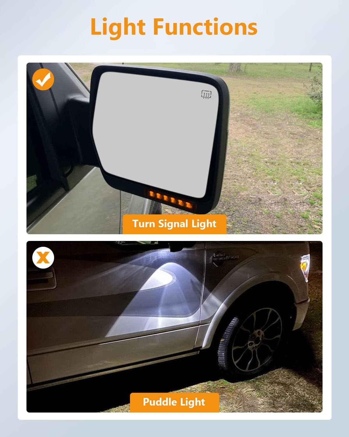 Towing Mirrors Fit 2007-2014 For Ford For F-150 Series Truck Pickup, Left and Right Side Tow Mirrors with Power Control Heated & Turn Signal Light