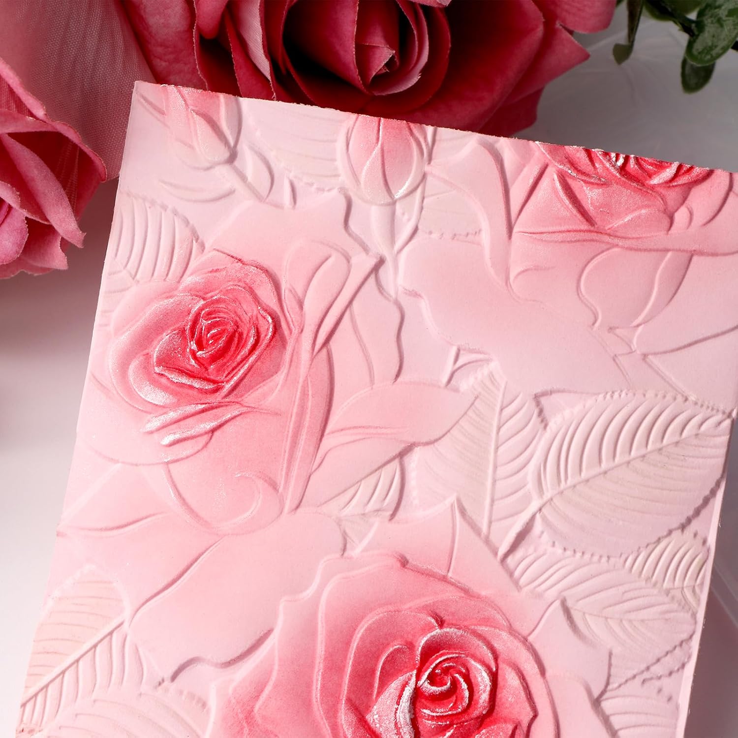 OTCRAFT 3D Plastic Embossing Folders Rose for DIY Scrapbooking Photo Album Card Paper Craft Decoration for Card Making,Embossing Template Paper Card 6.3" L x 4.5" W Embossing Stencil
