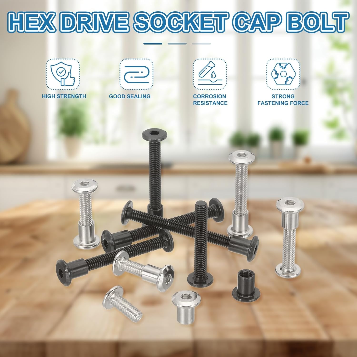 PATIKIL M6x16mm Hex Drive Socket Cap Bolt, 10 Set Chicago Screw Binding Post Screw Carbon Steel Dowel Nut with Hex Wrench for Furniture Chair Table Cabinets, Black