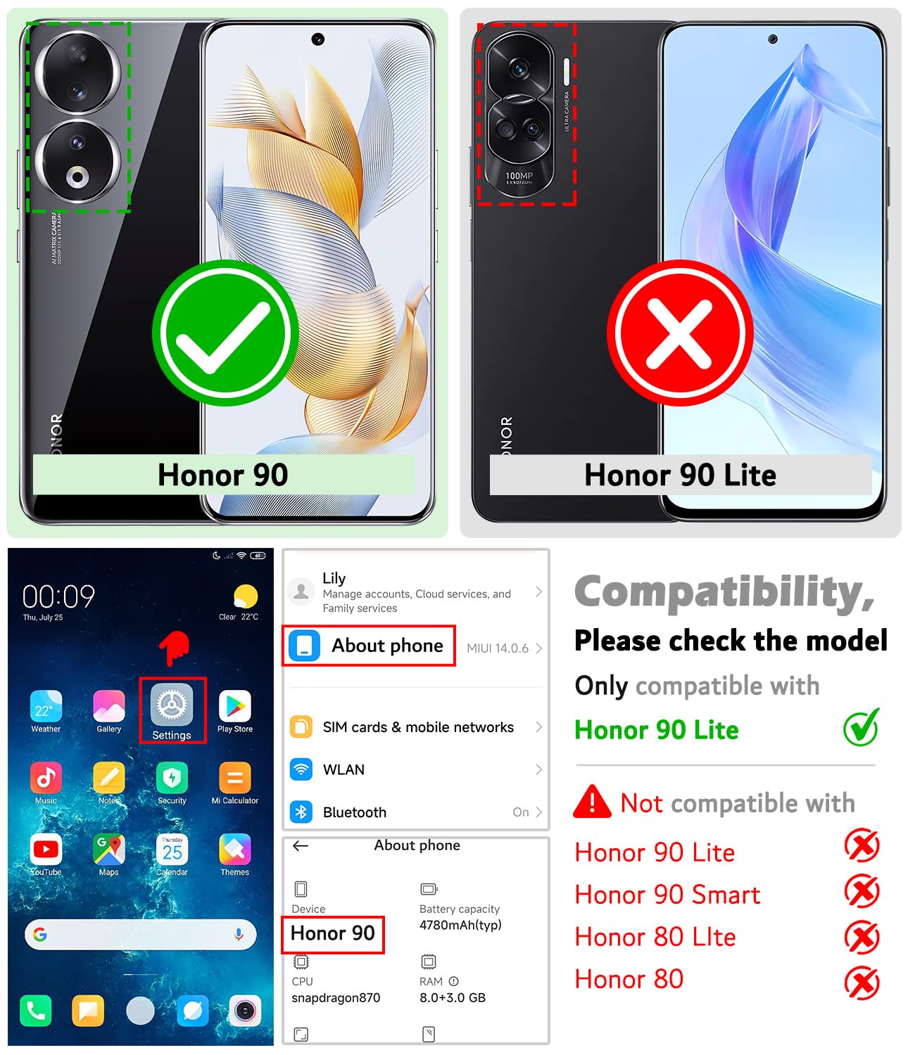 Leacckl for Honor 90 Case, Leather Wallet Case, Flip Case with Card Holder and Magnetic Buckle, Black - Image 2