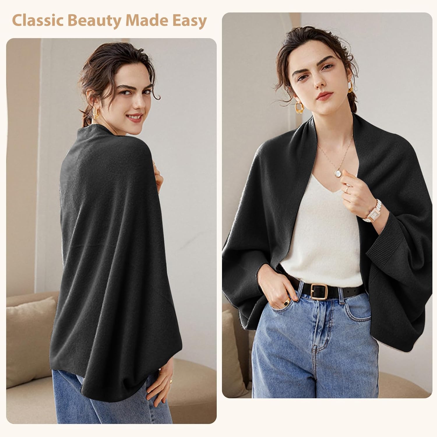 Fuxiqar Wrap Sweater for Women Warm Shawl Blanket Scarf with Sleeves Poncho Pashmina Shall with Two Shawl Clips - Image 7