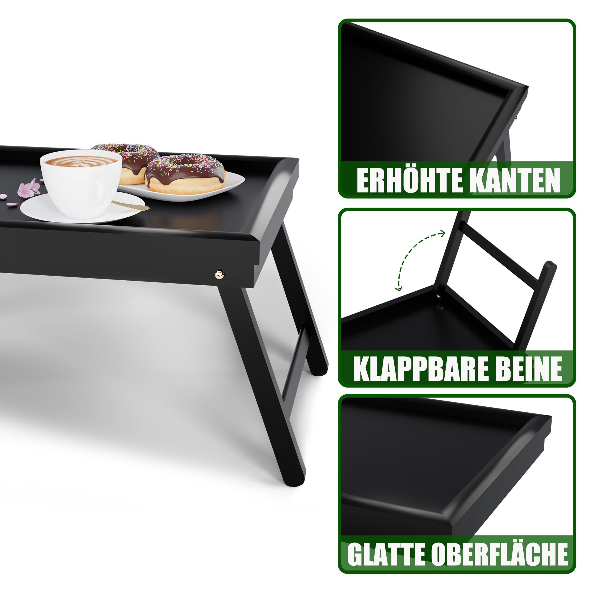 QUVIO Bedtafel Dienblad - Inklapbaar - Met 2 Handvatten - Bamboe