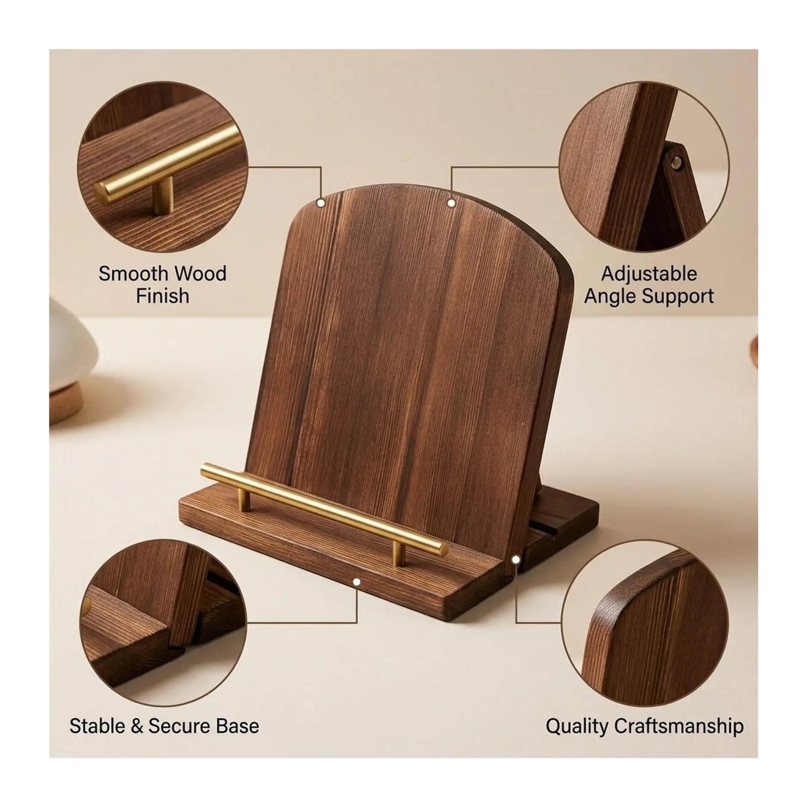 Atril Cocina Madera Maciza Vintage Soporte for libro de recetas ajustable