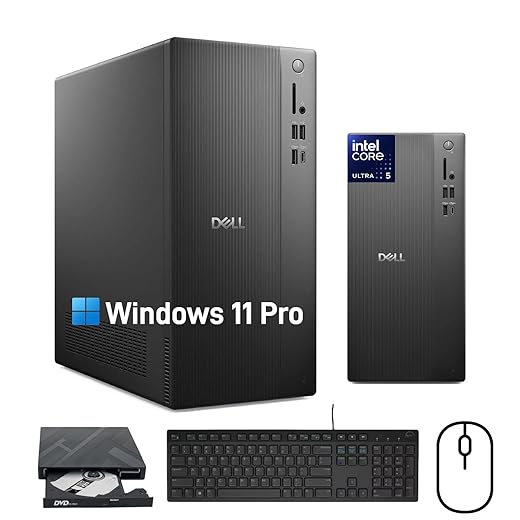 Dell 2025 ECT1250 Desktop Computer for Business - Intel 10 Core Ultra 5 225 (Built-in AI), Intel UHD Graphics, Windows 11 Pro, 32GB DDR5 RAM, 2TB SSD, Wired Keyboard and Mouse, Wi-Fi 6, Bluetooth