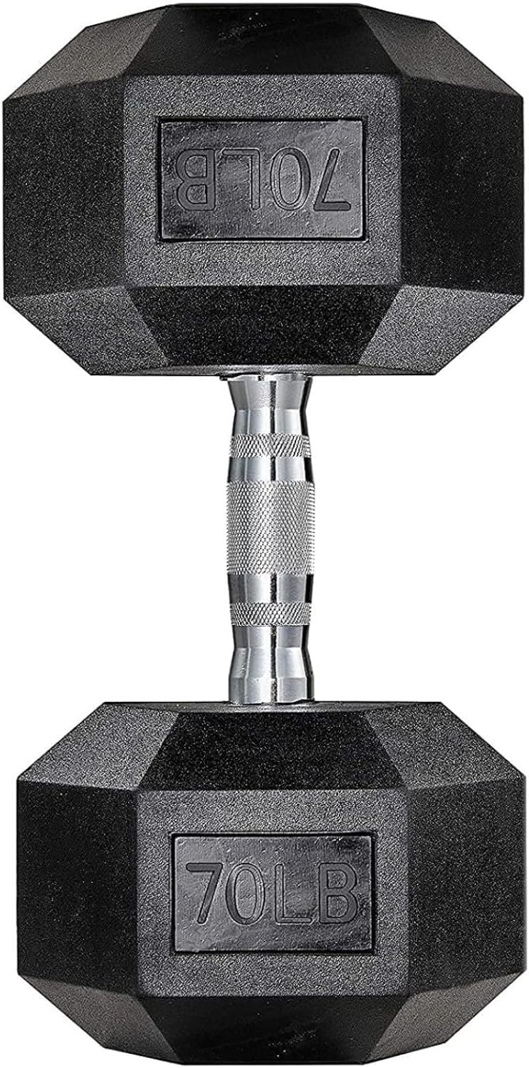 LIFERUN Single Dumbbell Rubber Coated Cast Iron Hex Black Dumbbell Free Weights, 30-85lb