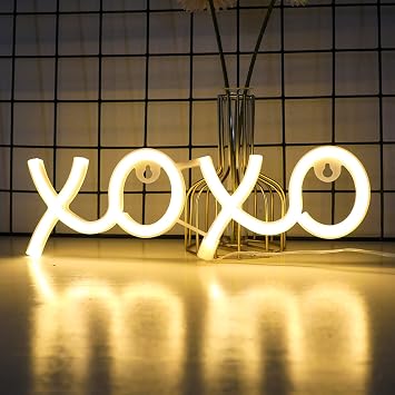 ENUOLI Warm White XOXO LED Neon Wall Light USB/Battery Hanging Neon Sign
