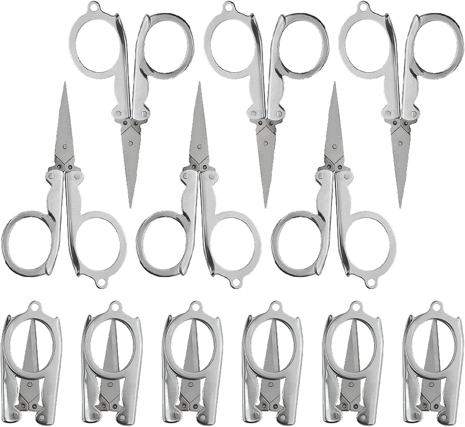 QUMENEY Stainless Steel Folding Mini Portable Travel Scissors Small Compact Foldable Paper String Craft Shred Scissors for Home Office Camping Outdoors (12)