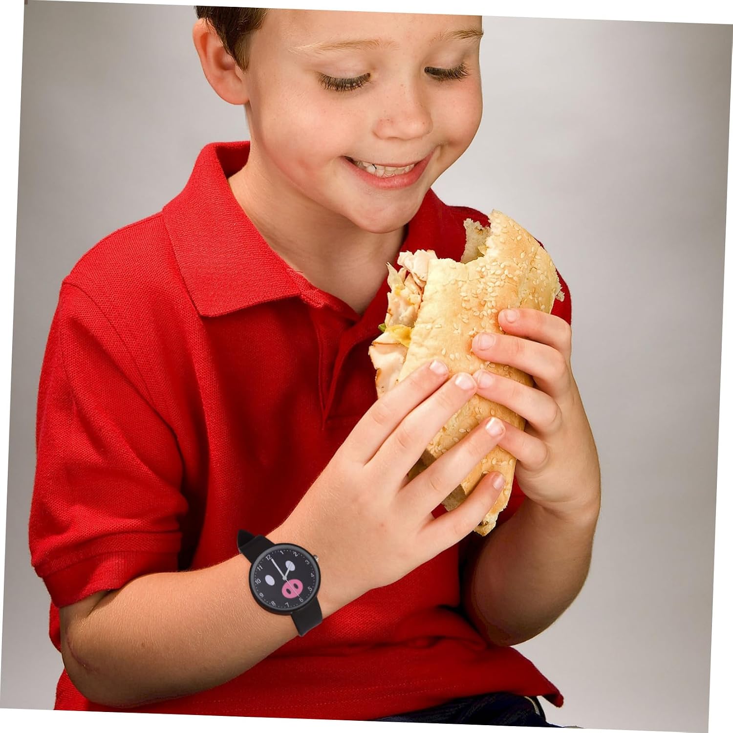 Didiseaon 2pcs Waterproof Silicone Watch Cartoon Student Wrist Watches for Boys with Pig Design White and Black