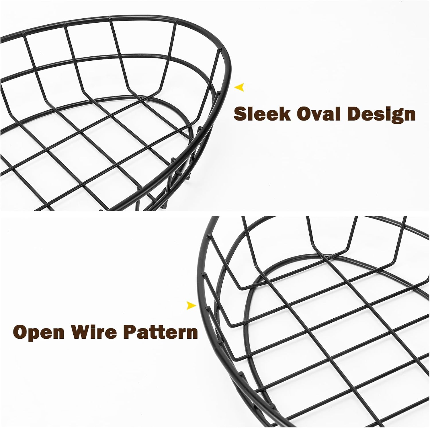 6 Pack Fast Food Oval Baskets, Wire Bread Basket for Serving, Reusable Chip Burger Fruit Vegetables Bowl Storage for Kitchen Table, Restaurants, Snack Bar, Metal (Matte Black)