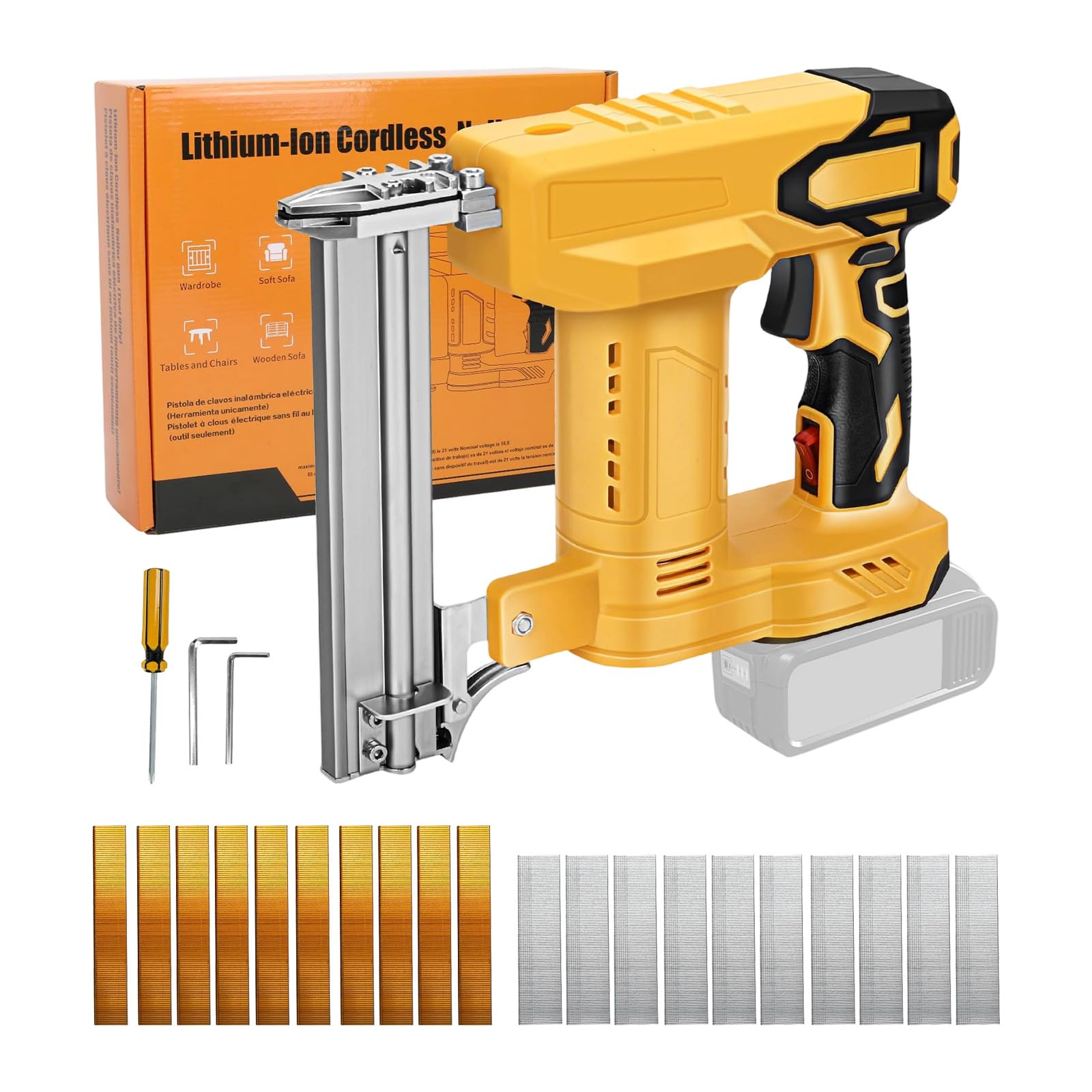 Clavadora inalámbrica para batería Dewalt de 20 V, pistola grapadora de clavos 2 en 1, pistola grapadora eléctrica de 18 GA con 1000 clavos, 1000 grapas, grapadora de batería para carpintería, mejoras