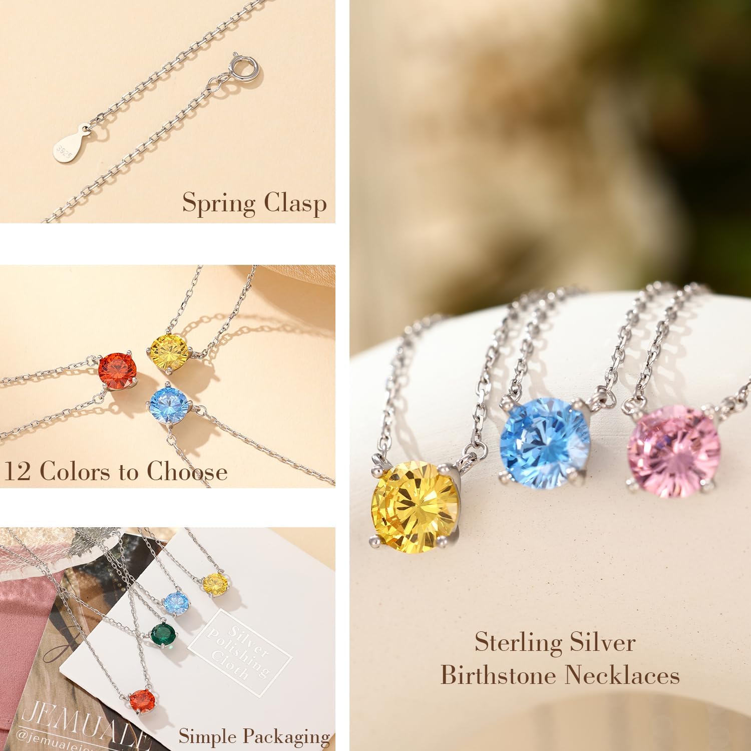 Sterling Silver Birthstone Necklace for Women Diamond Choker Necklace Round Pendant Dainty Jewelry Birthday Anniversary Wedding Gift - Image 6