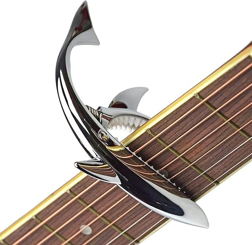 Miniatura 2 de Cejilla de guitarra de tiburón Pretty Cool Capo para guitarra eléctrica acústica clásica, ukelele de aleación de zinc, cejilla de resorte (plateado)