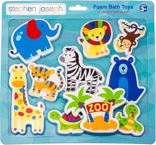 Stephen Joseph, Flotante Espuma Baño Carácter 10-Piece Toy Set, Zoo (Modelo SJ1148)