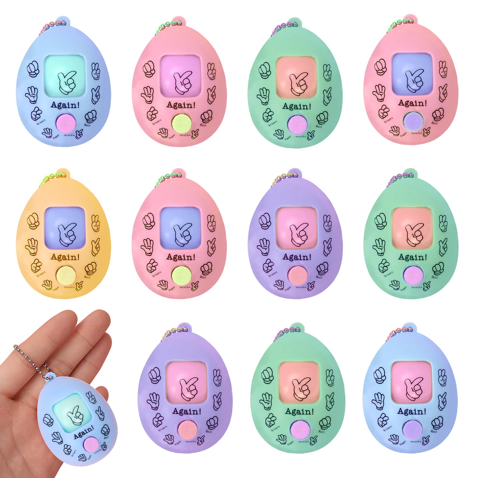 12 Pieces Game Toys Stone, Paper and Scissors, Birthday Keychains, Paper or Scissors, Fun Mini Toy Keychain for Birthday, Random Colours, for Party Games