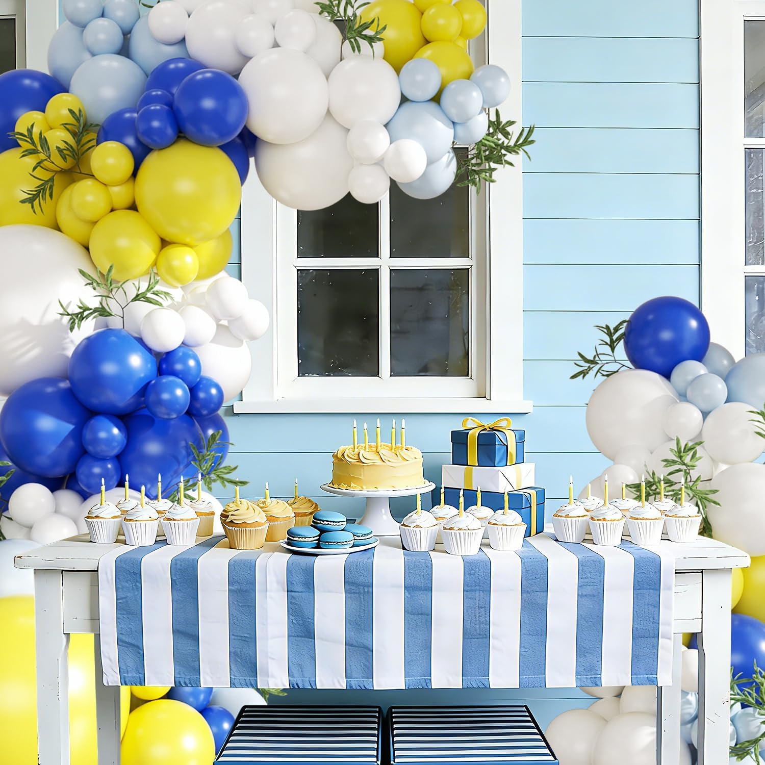 Blue and Yellow Balloon Arch Kit, 124Pcs Lemon Balloon Arch Kit with Royal Blue Light Blue Yellow White Balloons for Mediterranean Themed Birthday Wedding Bridal Shower Anniversary Party Decorations image 3