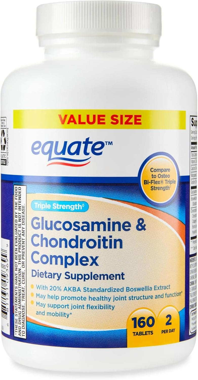 Equate Triple Strength Glucosamine & Chondroitin Complex Tablets Dietary Supplement Value Size, 160 Count