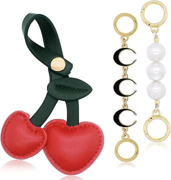 BIHRTC Cherry Bag Charm PU Leather Cherry Keychain Bag Chain Strap for Women Purse Handbags Bag Accessories