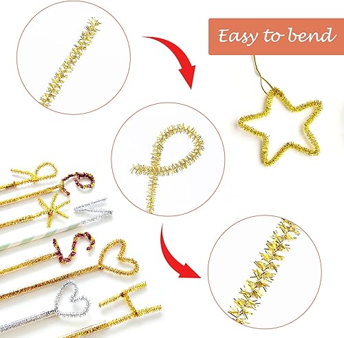 Miniatura 3 de Limpiadores de pipas con purpurina para manualidades, 200 limpiadores de pipas dorados con purpurina, para Navidad, 0.23 x 12 pulgadas de largo,