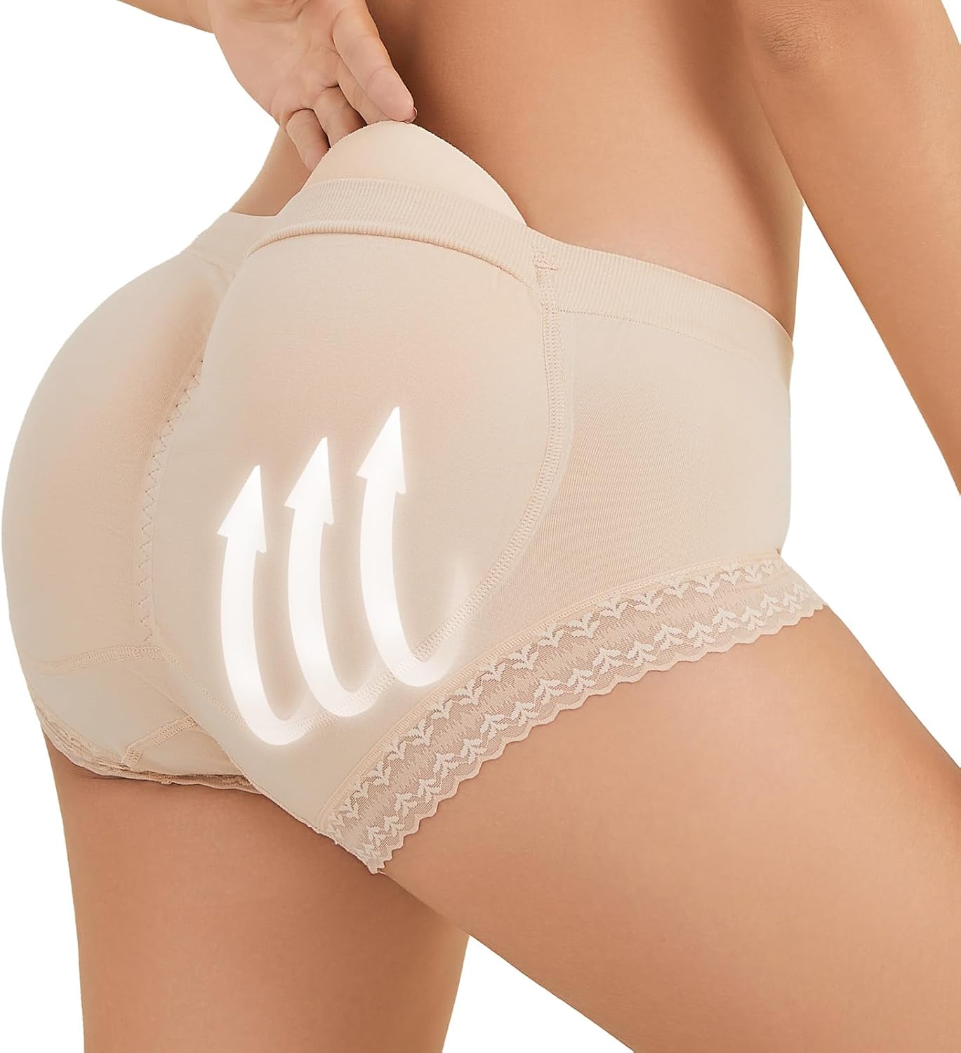 Women's Butt Lifter Shapewear Lace Panties Tummy Control Underwear with Removable Pads Booty Enhancer Panties