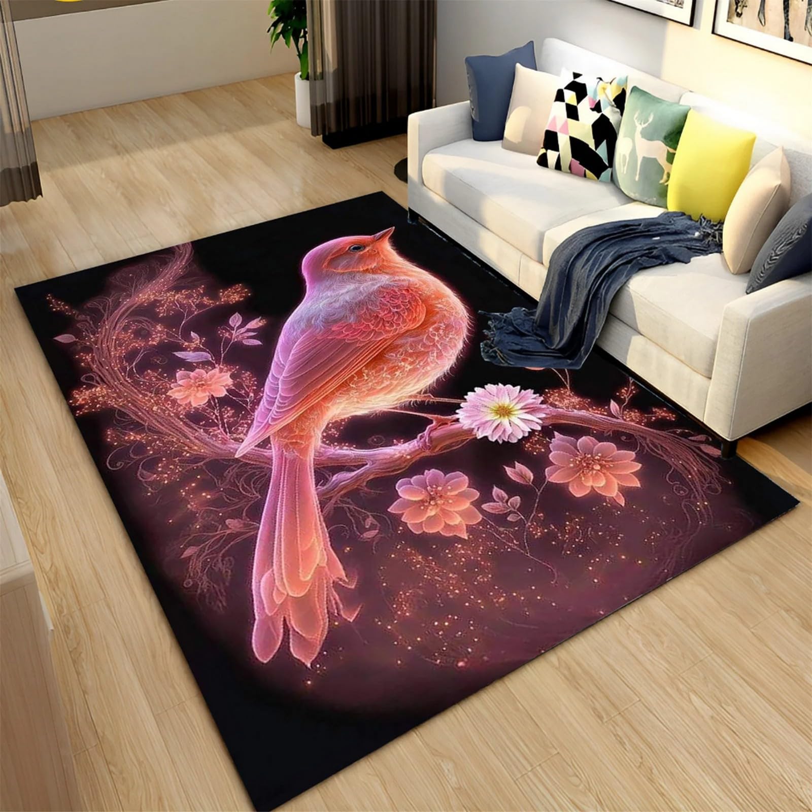 Tapis de salon 3D animal oiseau sur branche 180x280 cm antidérapant