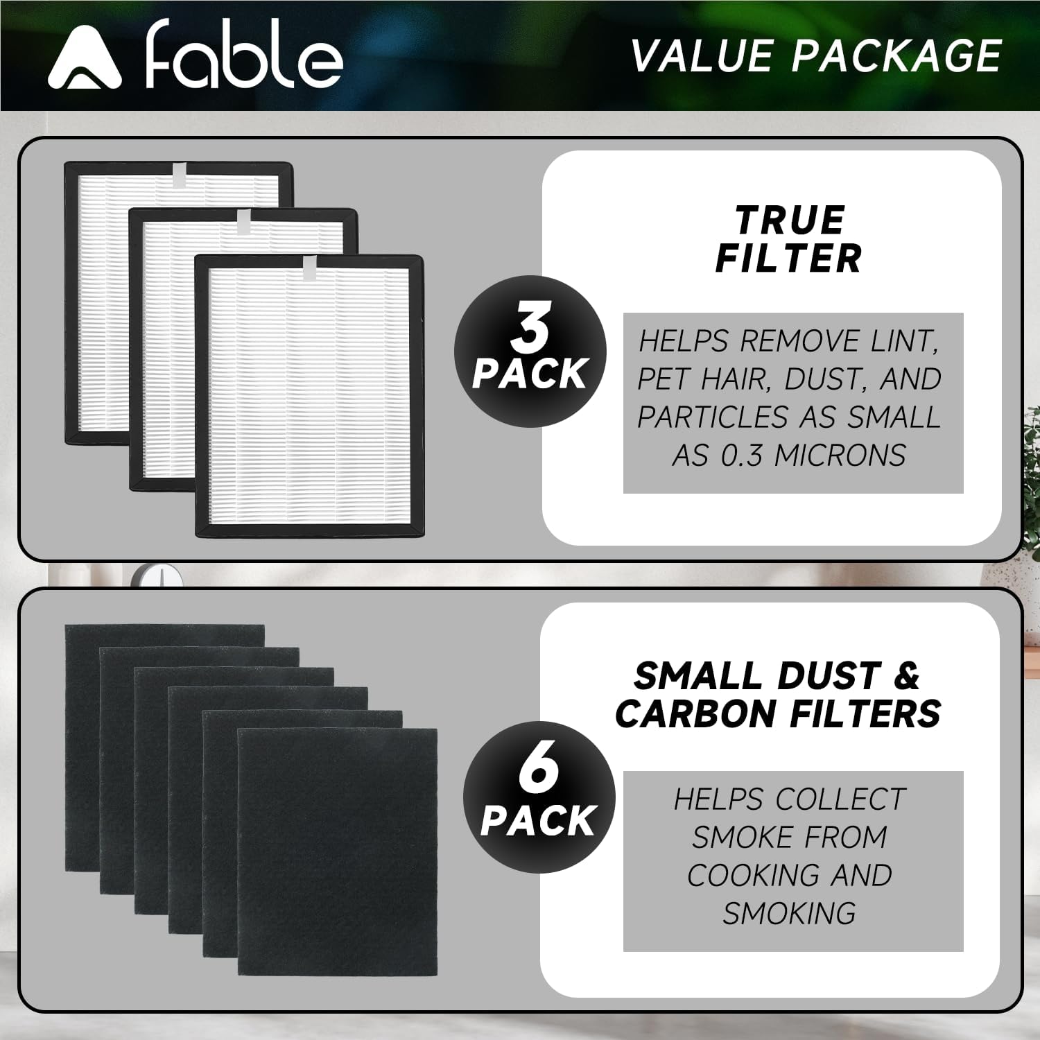 A Fable ProHEPA 9000 Replacement Filters 3 Pack Including 6 Carbon Pre Filters Compatible with Veva Pro 9000 Air Purifiers - Image 4